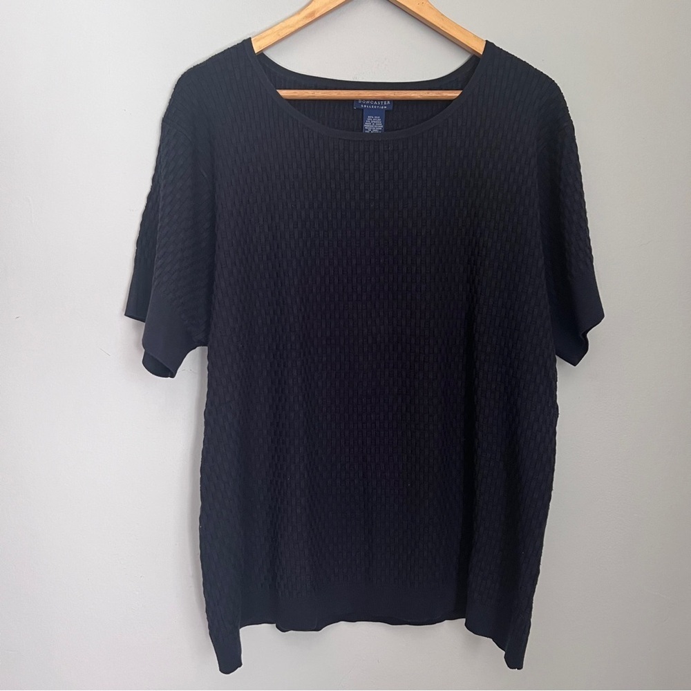 Doncaster Silk Blend Black Waffle Knit Short Sleeve Plus Size 2W in EUC